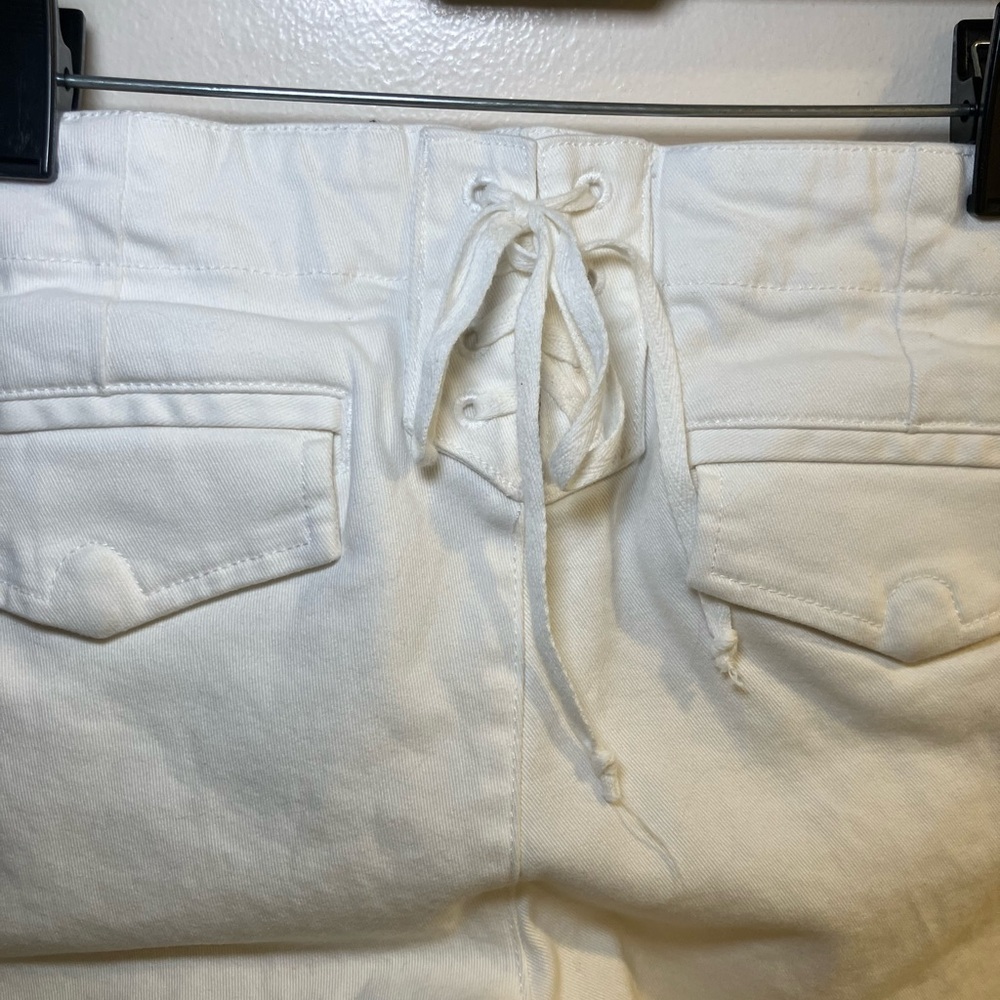 Pam &Gela white pants Navy Gold side stripe fringed bottom sz 27 - Picture 9 of 13